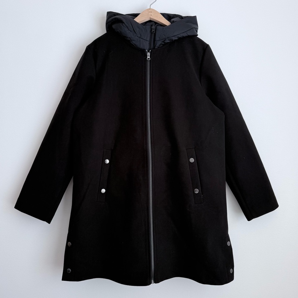 Lands' End NWOT Women's Black 3-in-1 Wool Blend Long Vest Hooded Coat, Size M